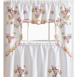NEW Butterfly 3pcs Kitchen Curtain/Cafe Curtain Set